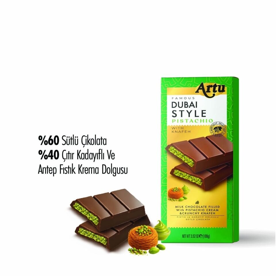 Çıtır Kadayıf ve Fıstık Krema Dolgulu Sütlü Çikolata, 100 gr (10'lu Paket)