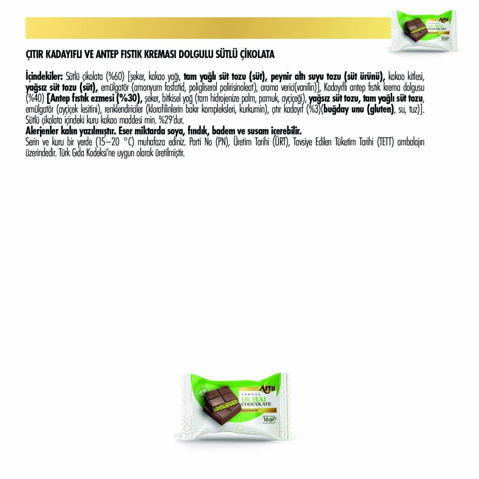 Çıtır Kadayıf ve Fıstık Krema Dolgulu Sütlü Çikolata (Doypack), 480 gr