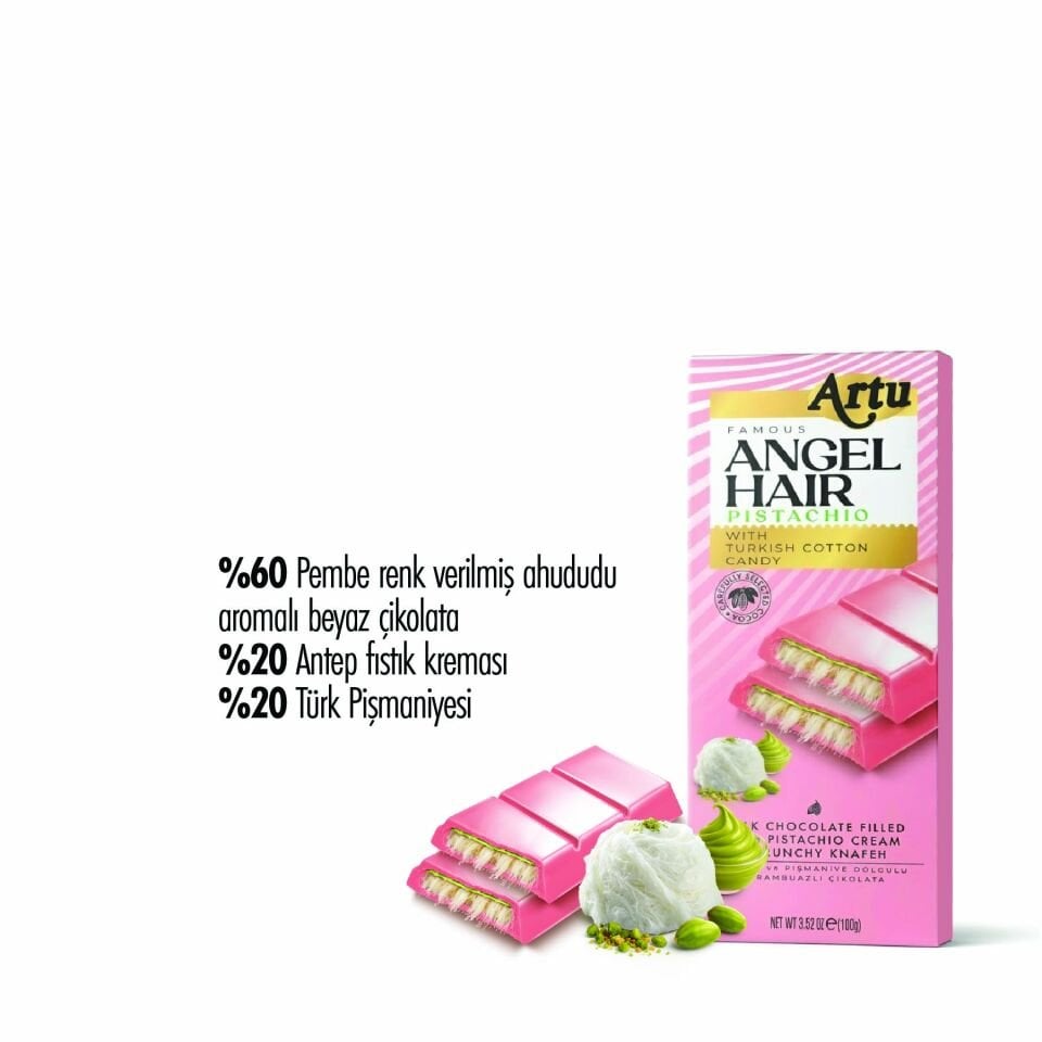 Angel Hair Antep Fıstıklı Kremalı Pişmaniye Dolgulu Ahududu Aromalı Çikolata, 80 gr