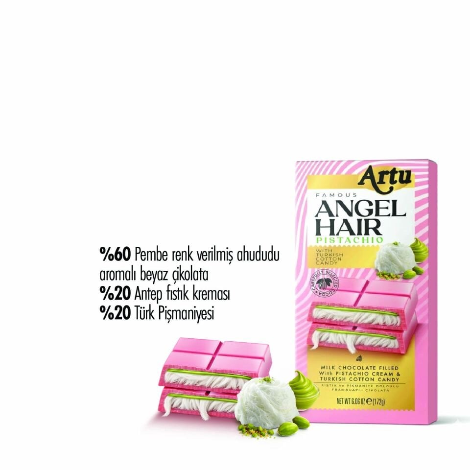 Angel Hair Antep Fıstıklı Kremalı Pişmaniye Dolgulu Ahududu Aromalı Çikolata, 165 g (6'lı Paket)