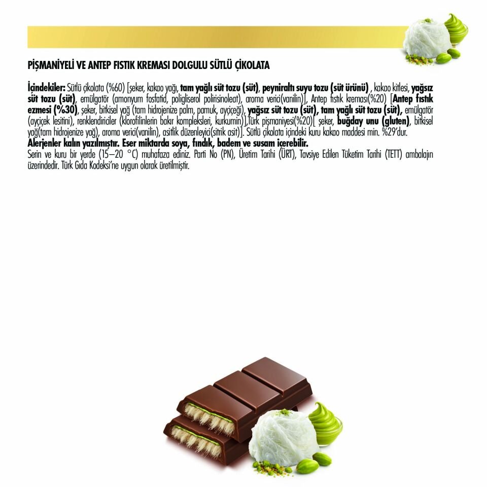 Angel Hair Antep Fıstıklı Kremalı Pişmaniye Dolgulu Sütlü Çikolata, 80 g (10'lu Paket)