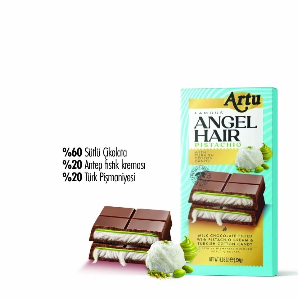 Angel Hair Antep Fıstıklı Kremalı Pişmaniye Dolgulu Sütlü Çikolata, 165 gr