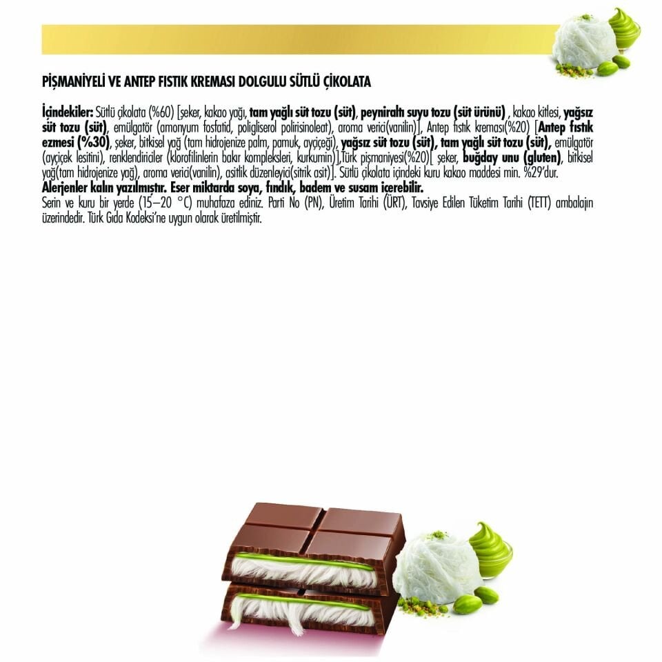 Angel Hair Antep Fıstıklı Kremalı Pişmaniye Dolgulu Sütlü Çikolata, 165 gr