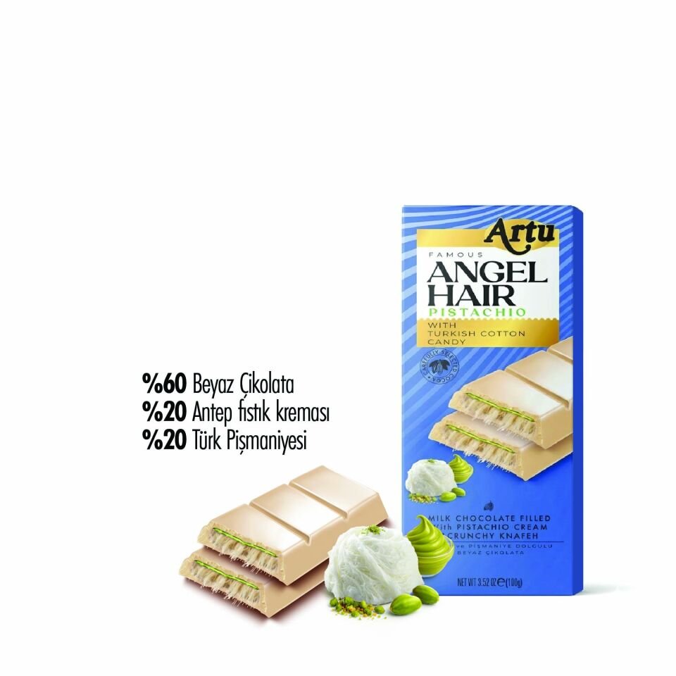 Angel Hair Antep Fıstıklı Kremalı Pişmaniye Dolgulu Beyaz Çikolata, 80 g (10'lu Paket)
