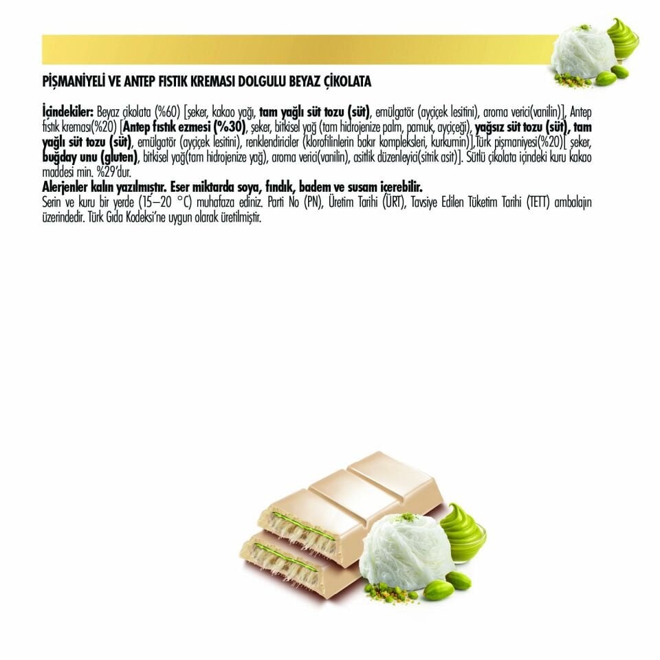 Angel Hair Antep Fıstıklı Kremalı Pişmaniye Dolgulu Beyaz Çikolata, 80 g (10'lu Paket)