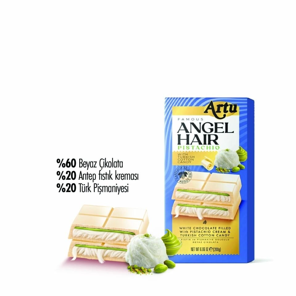 Angel Hair Antep Fıstıklı Kremalı Pişmaniye Dolgulu Beyaz Çikolata, 165 gr
