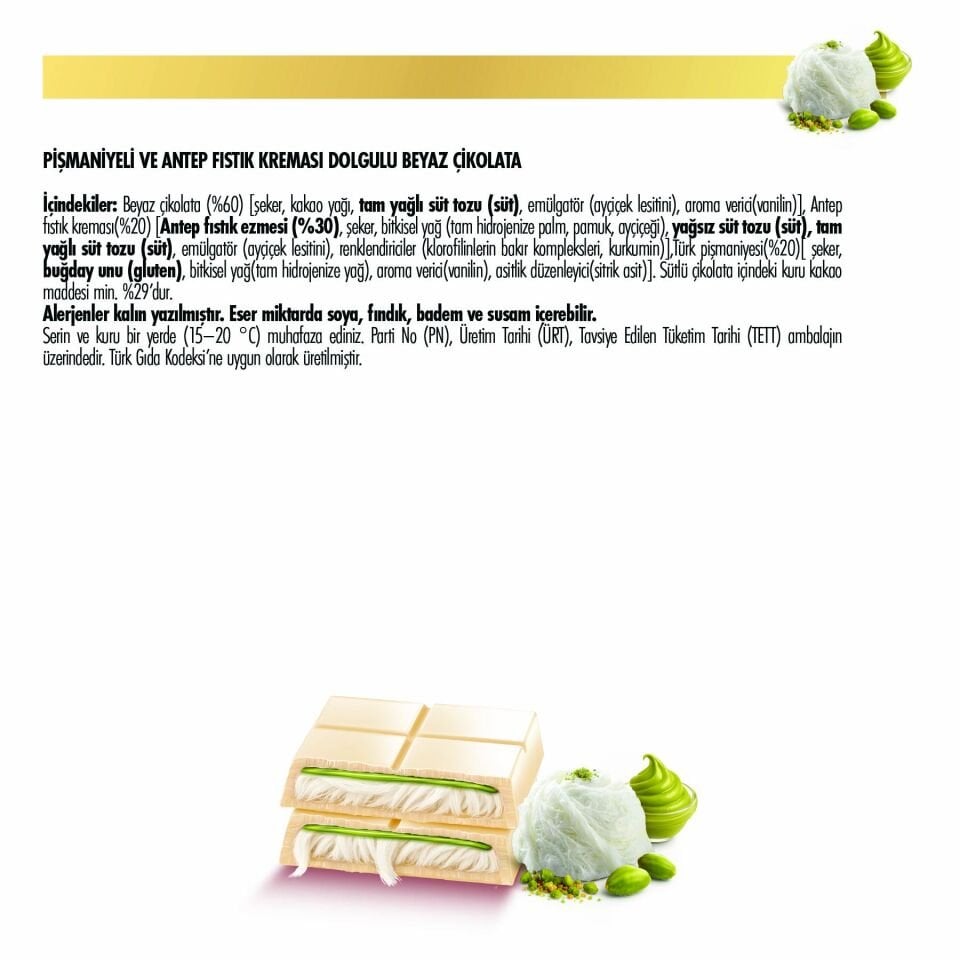 Angel Hair Antep Fıstıklı Kremalı Pişmaniye Dolgulu Beyaz Çikolata, 165 gr