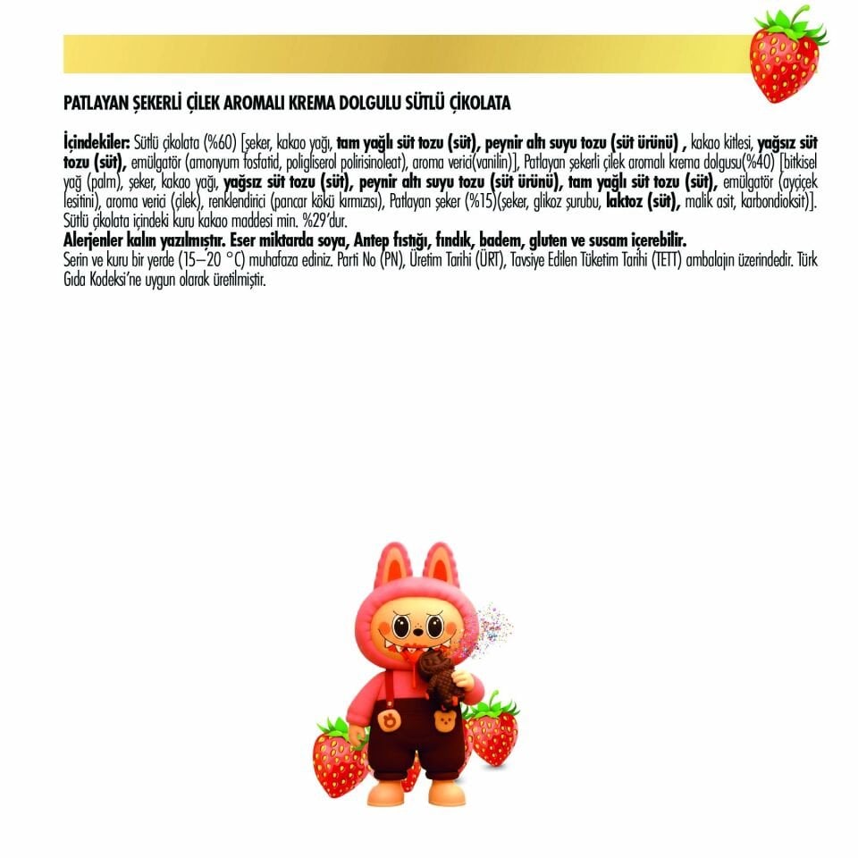 Cocolabu Çilek Aroma Dolgulu Çikolata, 100 gr