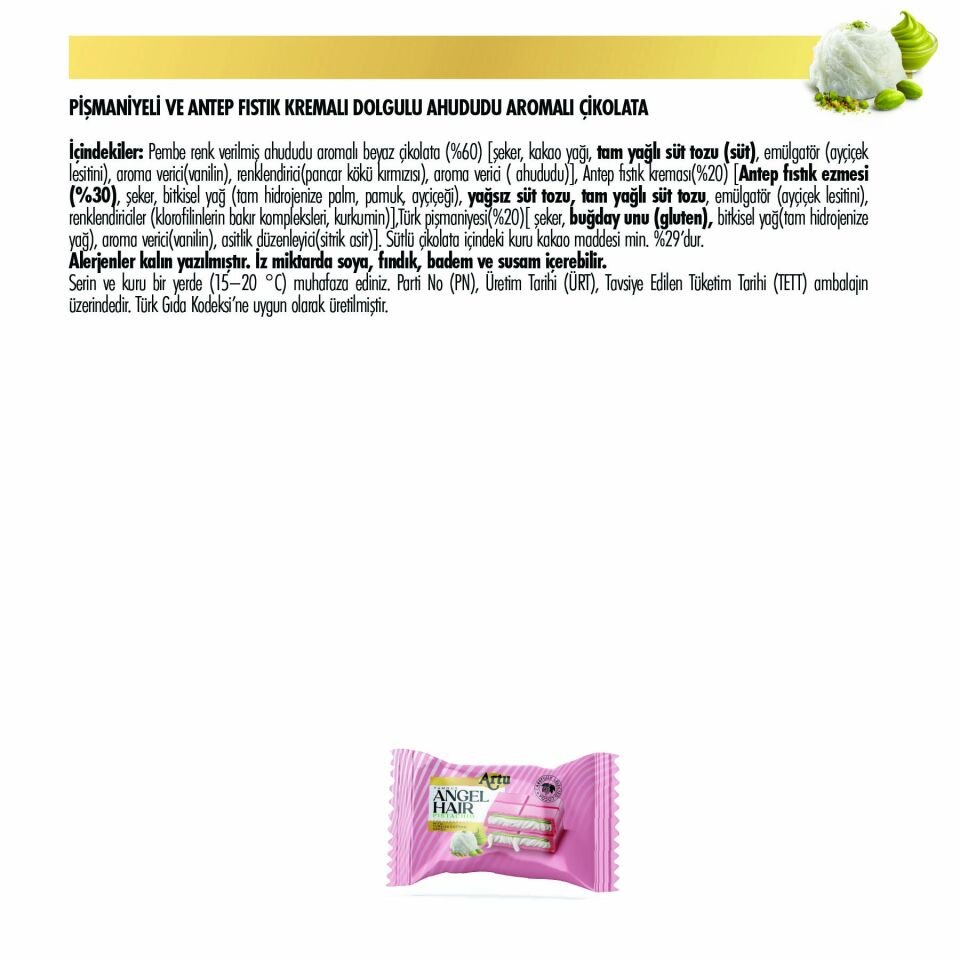 Antep Fıstıklı Kremalı Pişmaniye Dolgulu Beyaz Çikolata (Doypack), 480 g