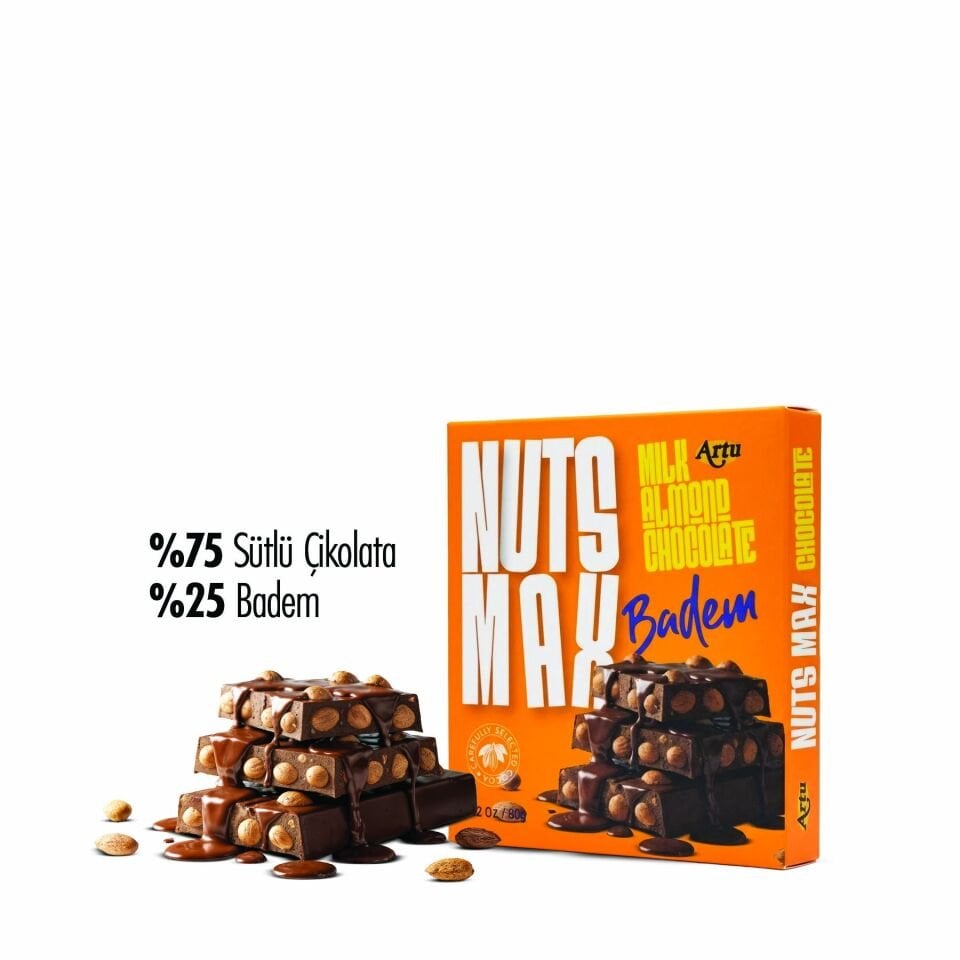 Nutsmax Bademli Sütlü Tablet Çikolata, 80 g (6'lı Paket)
