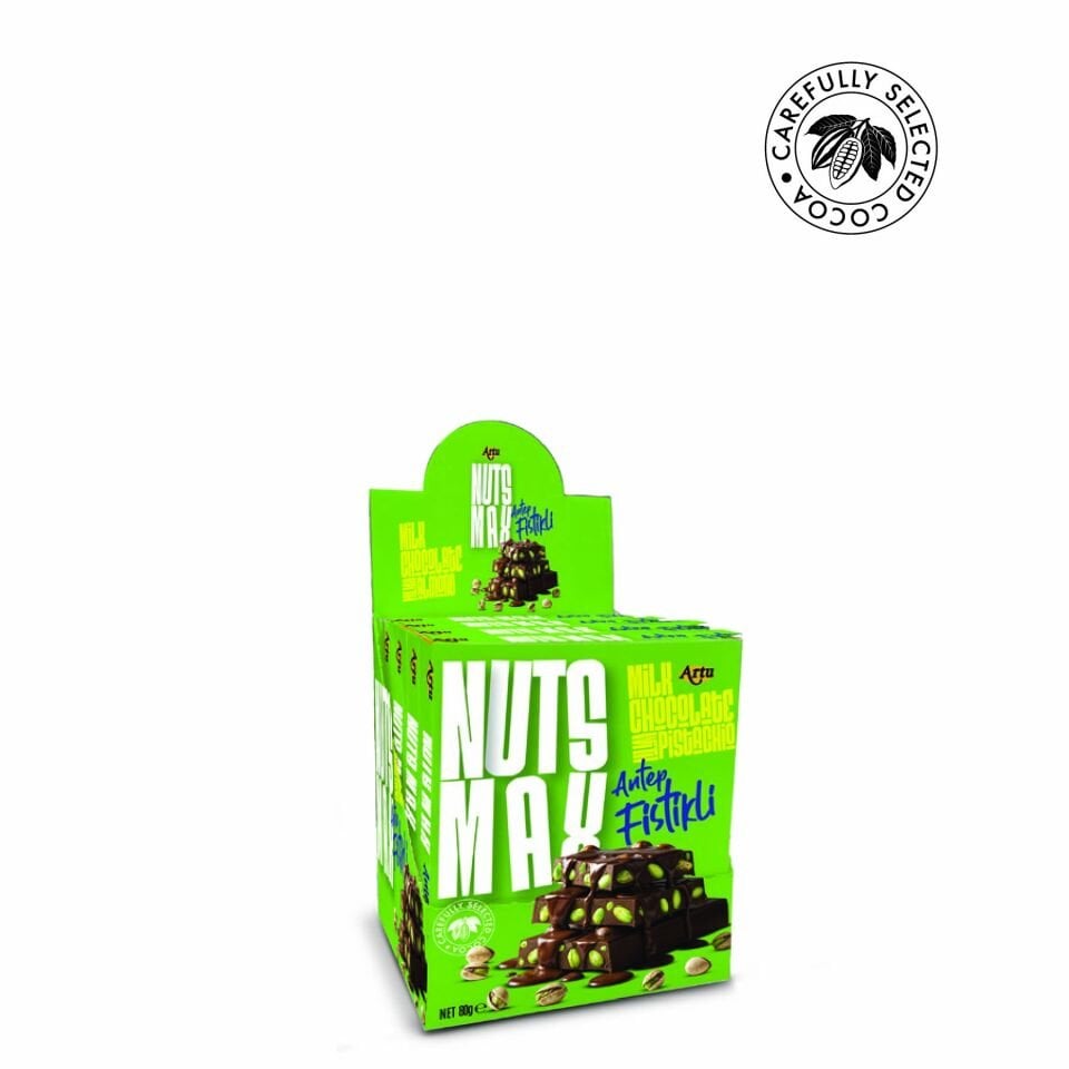 Nutsmax Antep Fıstıklı Sütlü Tablet Çikolata, 80 g (6'lı Paket)