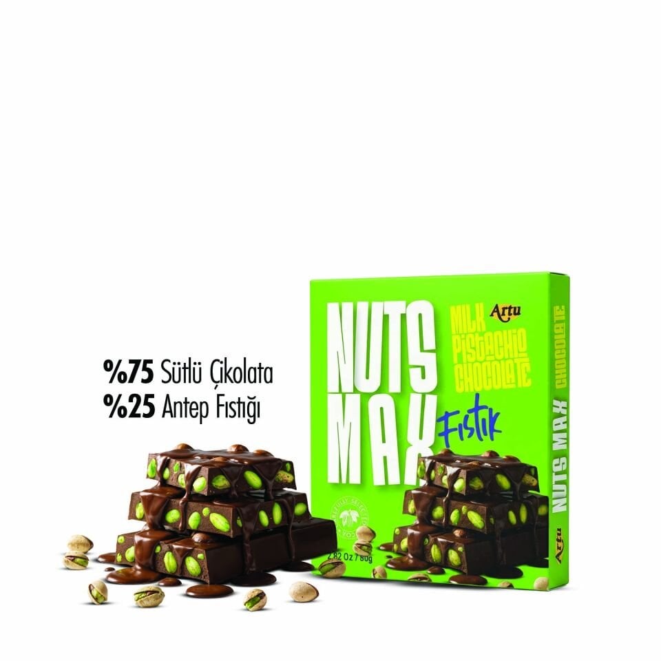 Nutsmax Antep Fıstıklı Sütlü Tablet Çikolata, 80 g (6'lı Paket)