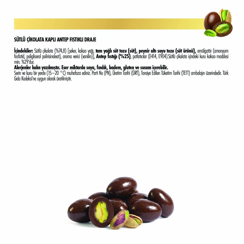 Çikolata Kaplı Antep Fıstıklı Draje, 80 g