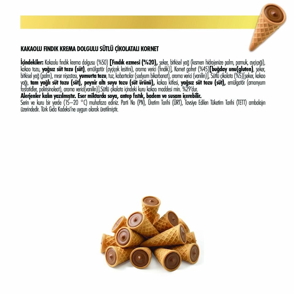 Sütlü Çikolata Dolgulu Kornet, 90g