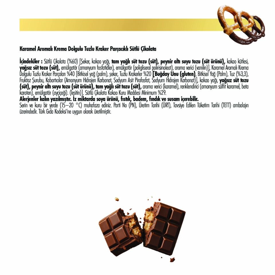 Pretzel Parçacıklı Sütlü Çikolata, 80g (6'lı Paket)