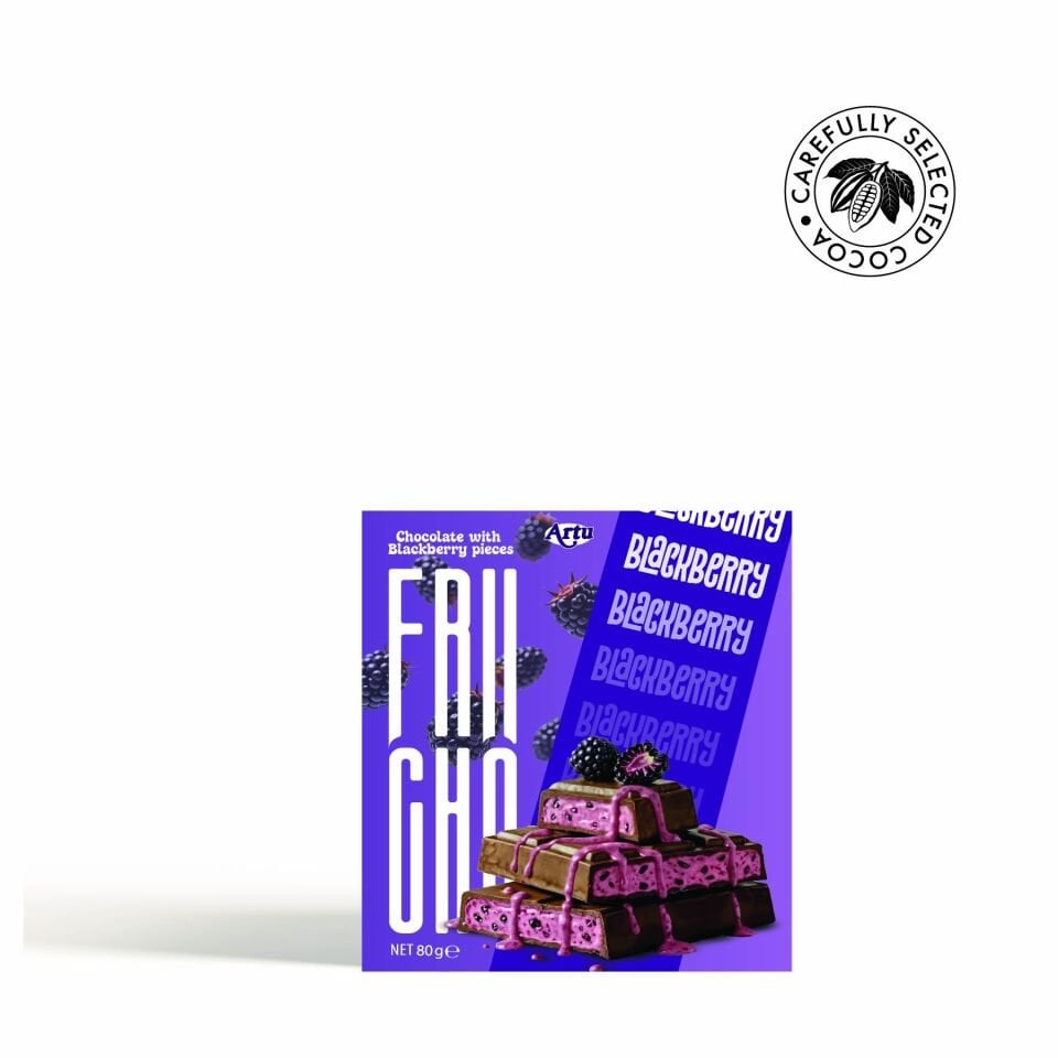 Frucho Böğürtlen Meyve Şekerlemesi Parçacıklı Sütlü Çikolata 80g