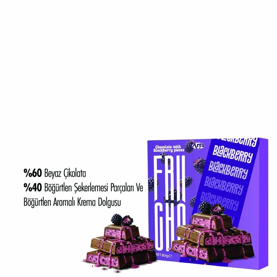 Frucho Böğürtlen Meyve Şekerlemesi Parçacıklı Sütlü Çikolata, 80g (6'lı Paket)