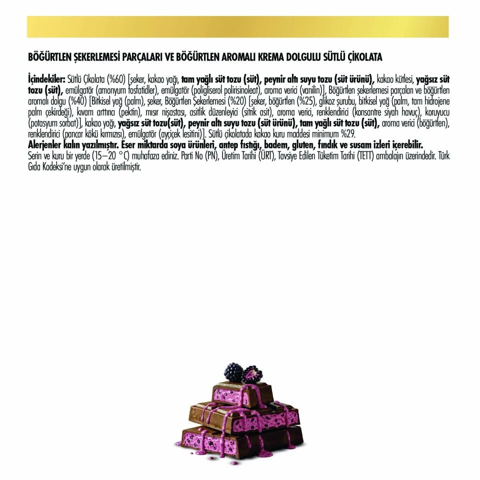 Frucho Böğürtlen Meyve Şekerlemesi Parçacıklı Sütlü Çikolata, 80g (6'lı Paket)