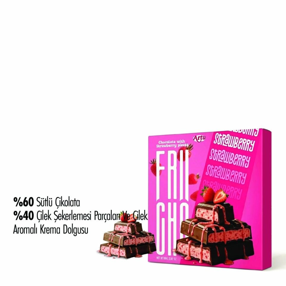 Frucho Çilek Meyve Şekerlemesi Parçacıklı Sütlü Çikolata, 80 g (6'lı Paket)