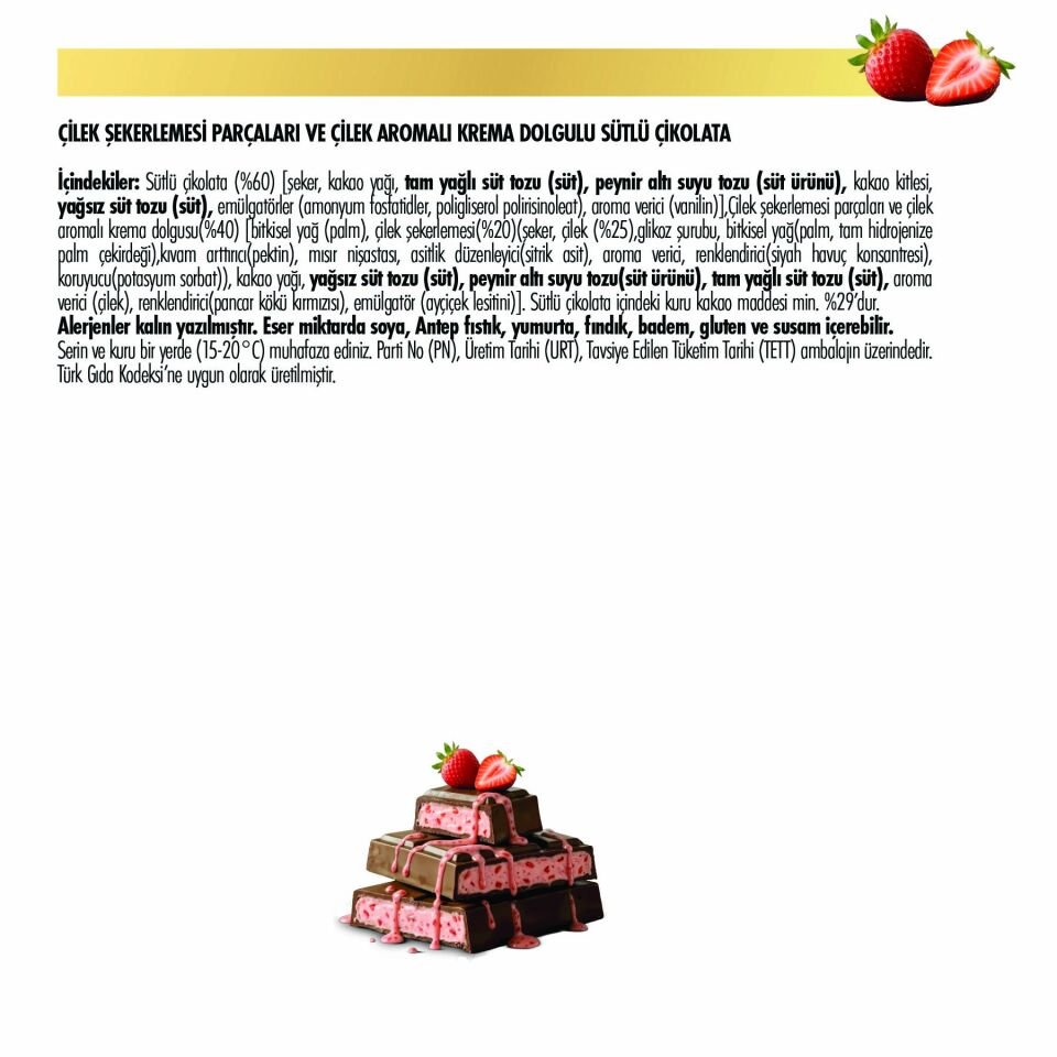 Frucho Çilek Meyve Şekerlemesi Parçacıklı Sütlü Çikolata, 80 g (6'lı Paket)