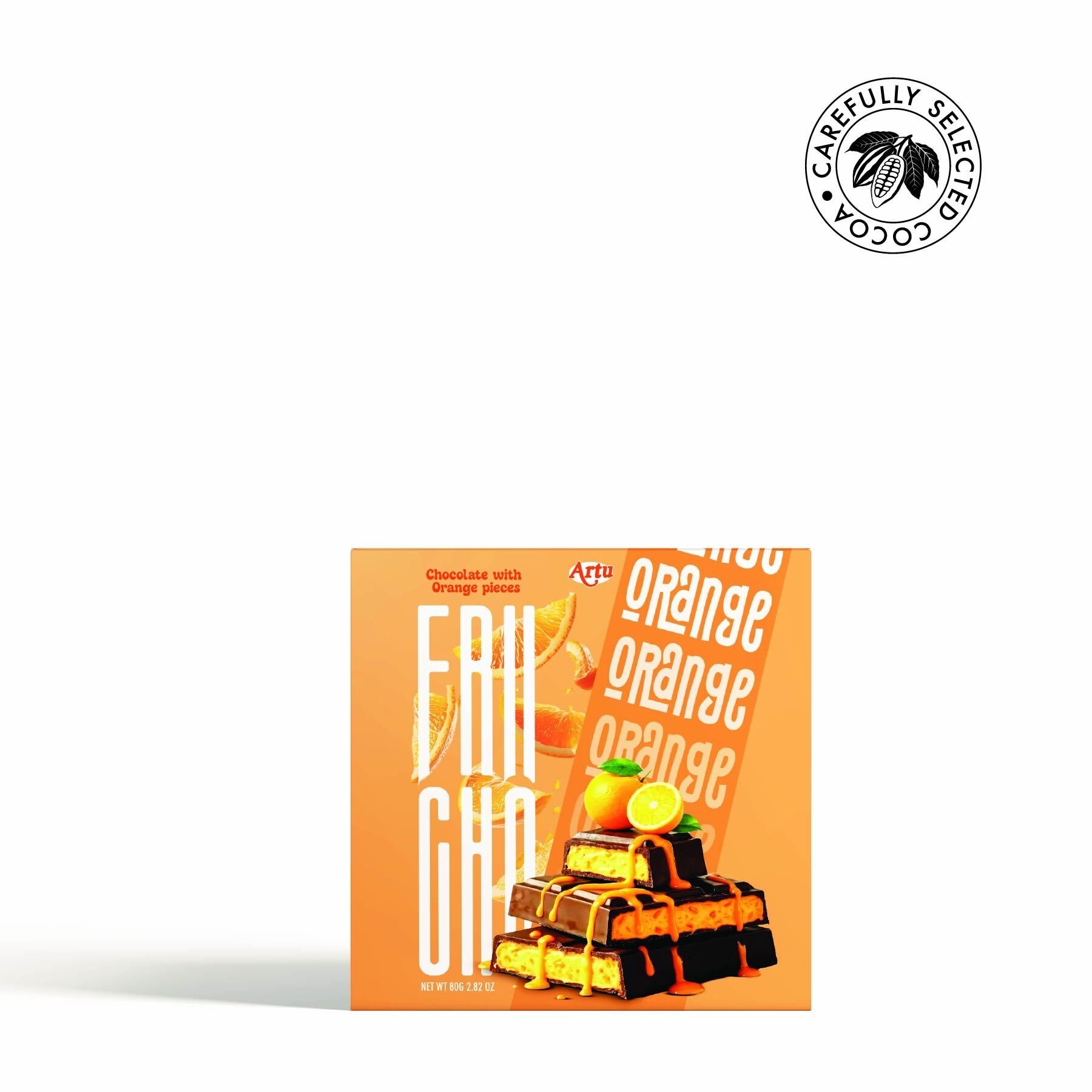 Frucho Portakal Meyve Şekerlemesi Parçacıklı Sütlü Çikolata, 80 g