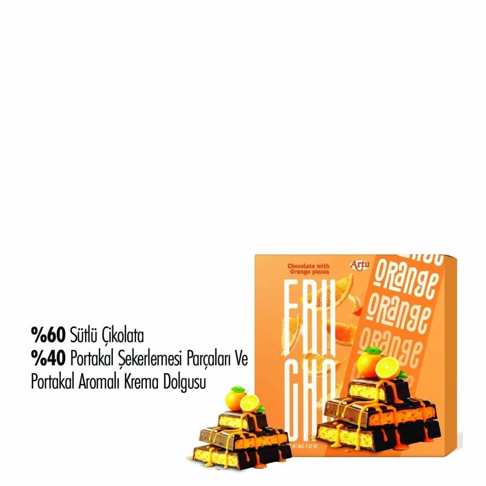 Frucho Portakal Meyve Şekerlemesi Parçacıklı Sütlü Çikolata, 80 g (6'lı Paket)