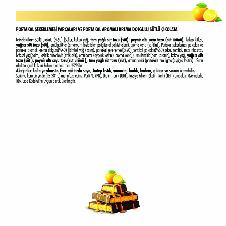 Frucho Portakal Meyve Şekerlemesi Parçacıklı Sütlü Çikolata, 80 g (6'lı Paket)