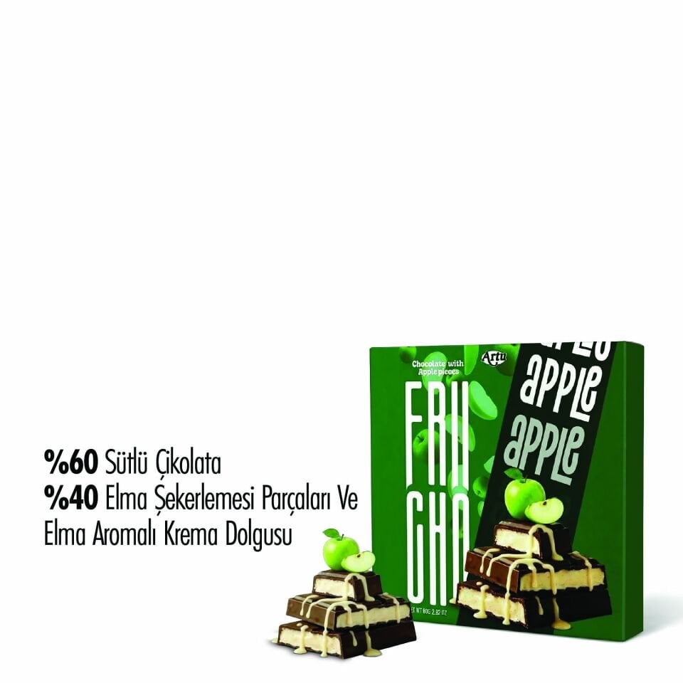 Frucho Elma Meyve Şekerlemesi Parçacıklı Sütlü Çikolata, 80 g (6'lı Paket)