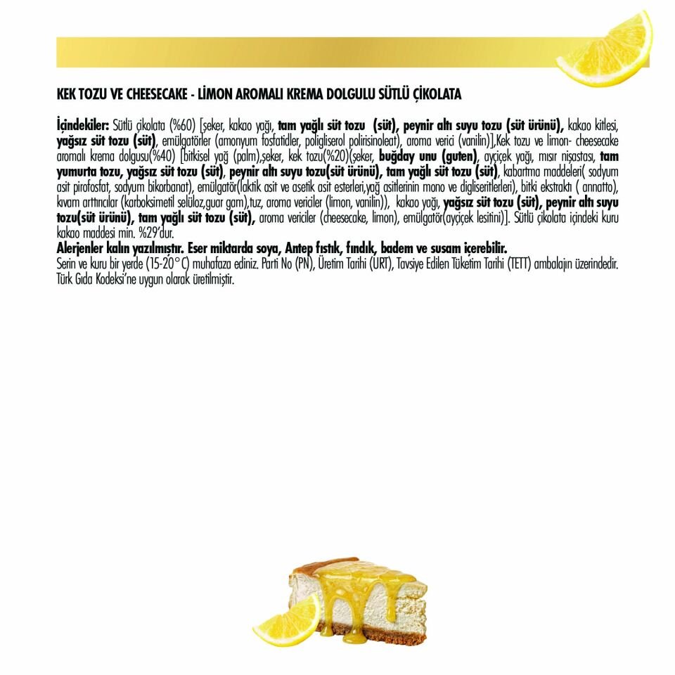 Cheese Cake Limon Çikolata, 80g (6'lı Paket)