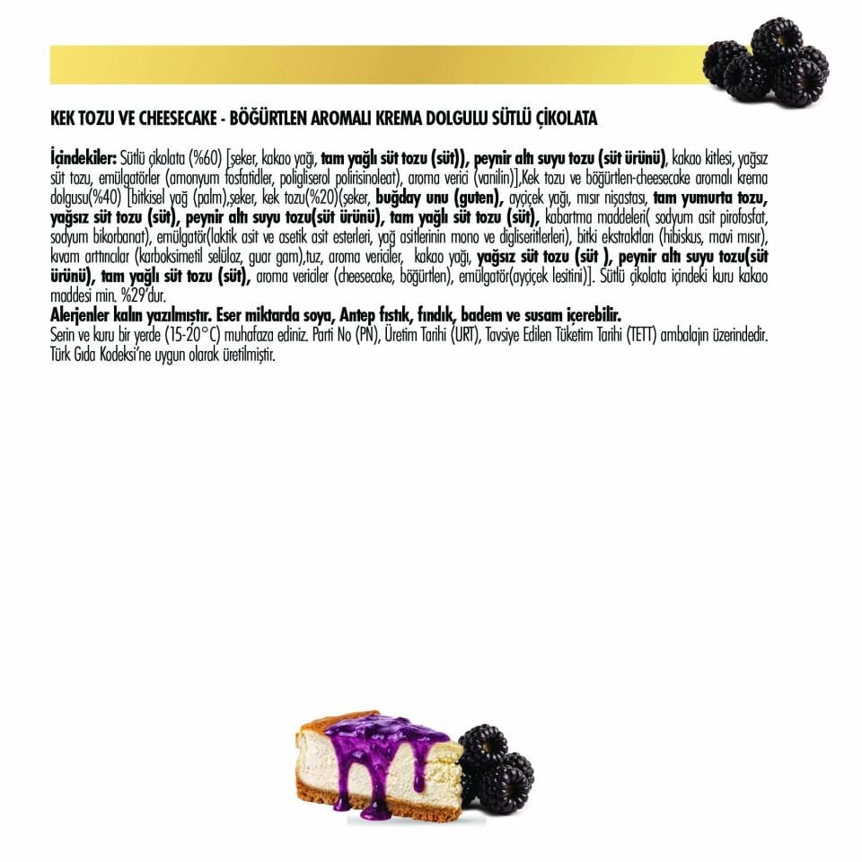Cheese Cake Böğürtlenli Çikolata, 80g (6'lı Paket)