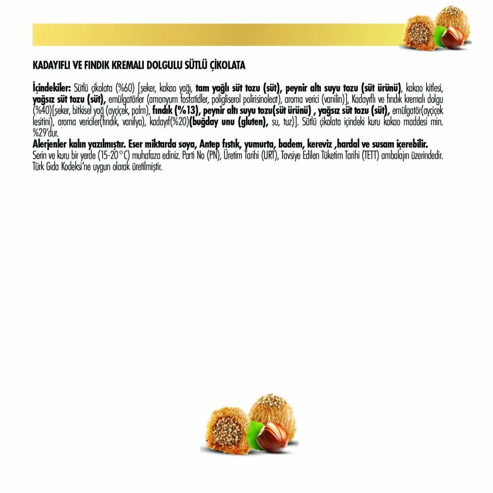 İstanbul Fındık Dolgulu Çıtır Kadayıflı Sütlü Çikolata 80g (6'lı Paket)