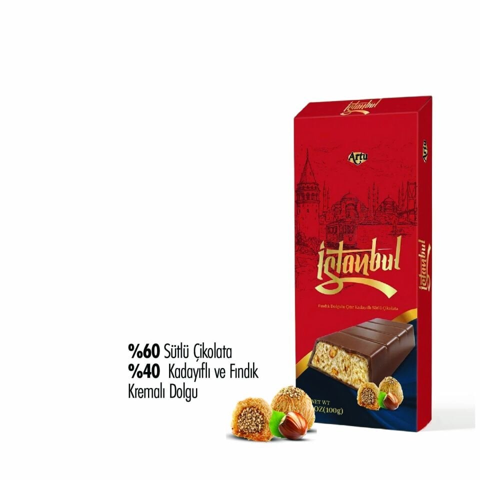 İstanbul Fındık Dolgulu Çıtır Kadayıflı Sütlü Çikolata 100g (10'lu Paket)