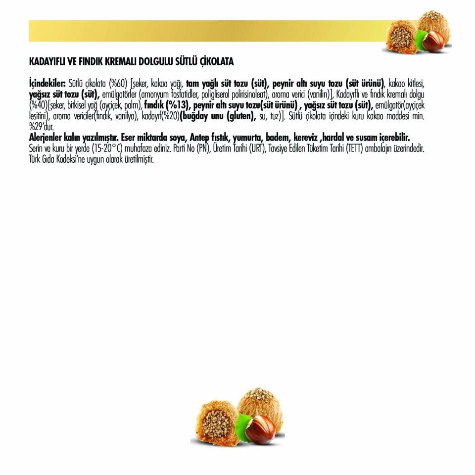 İstanbul Fındık Dolgulu Çıtır Kadayıflı Sütlü Çikolata 100g (10'lu Paket)