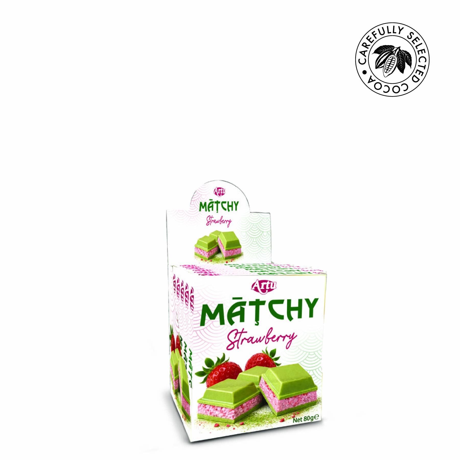 Çilek Aromalı Krema ve Çilek Parçalarıyla Doldurulmuş Matchiva Beyaz Çikolata, 80g (6'lı Paket)