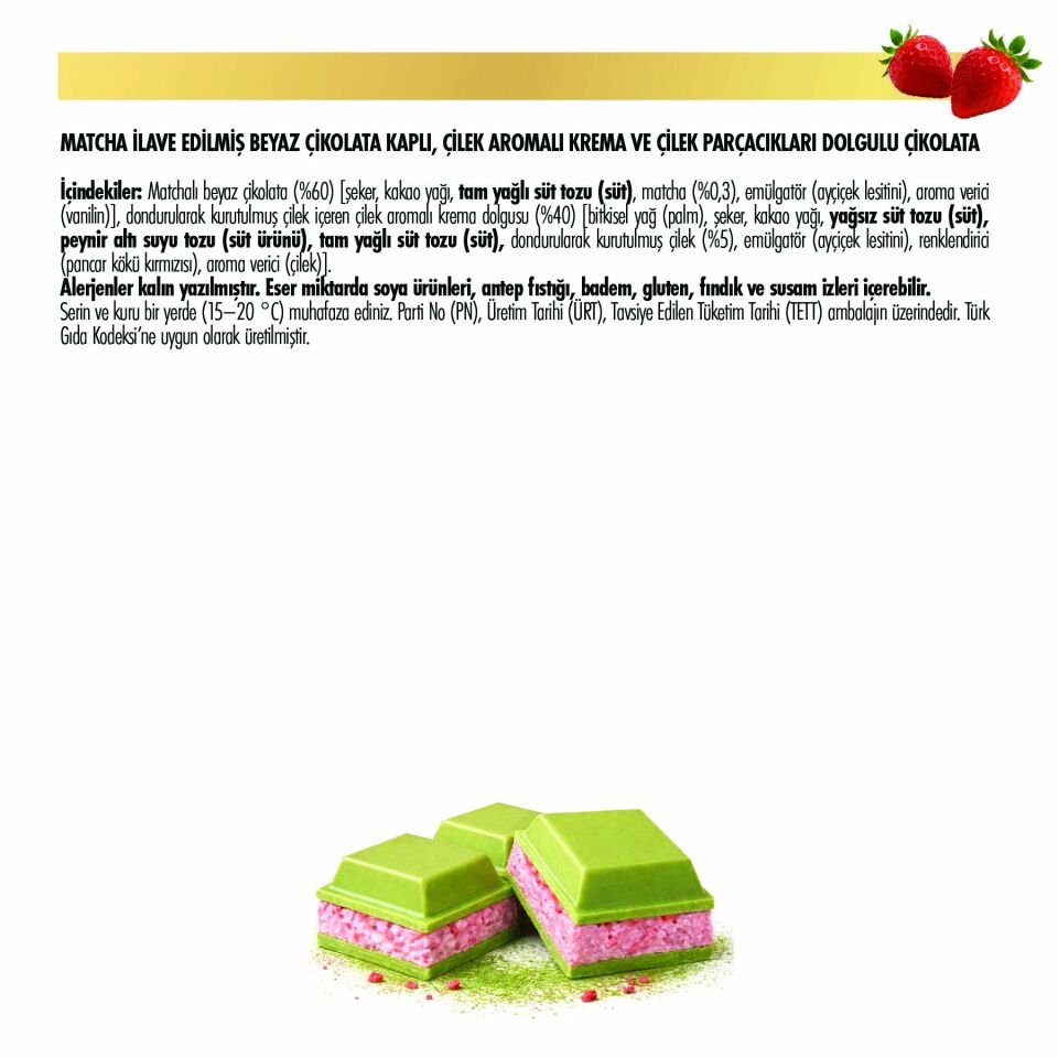 Çilek Aromalı Krema ve Çilek Parçalarıyla Doldurulmuş Matchiva Beyaz Çikolata, 80g (6'lı Paket)
