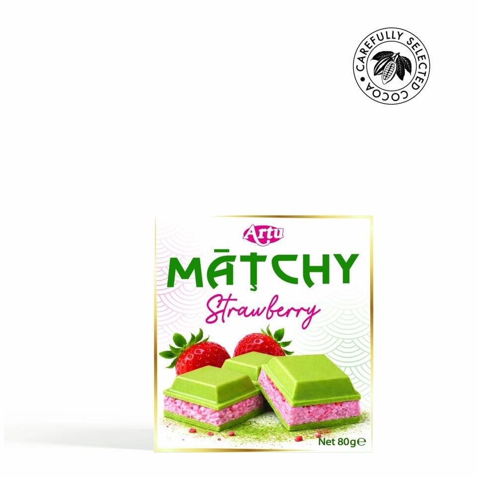Çilek Aromalı Krema ve Çilek Parçalarıyla Doldurulmuş Matchiva Beyaz Çikolata, 80g