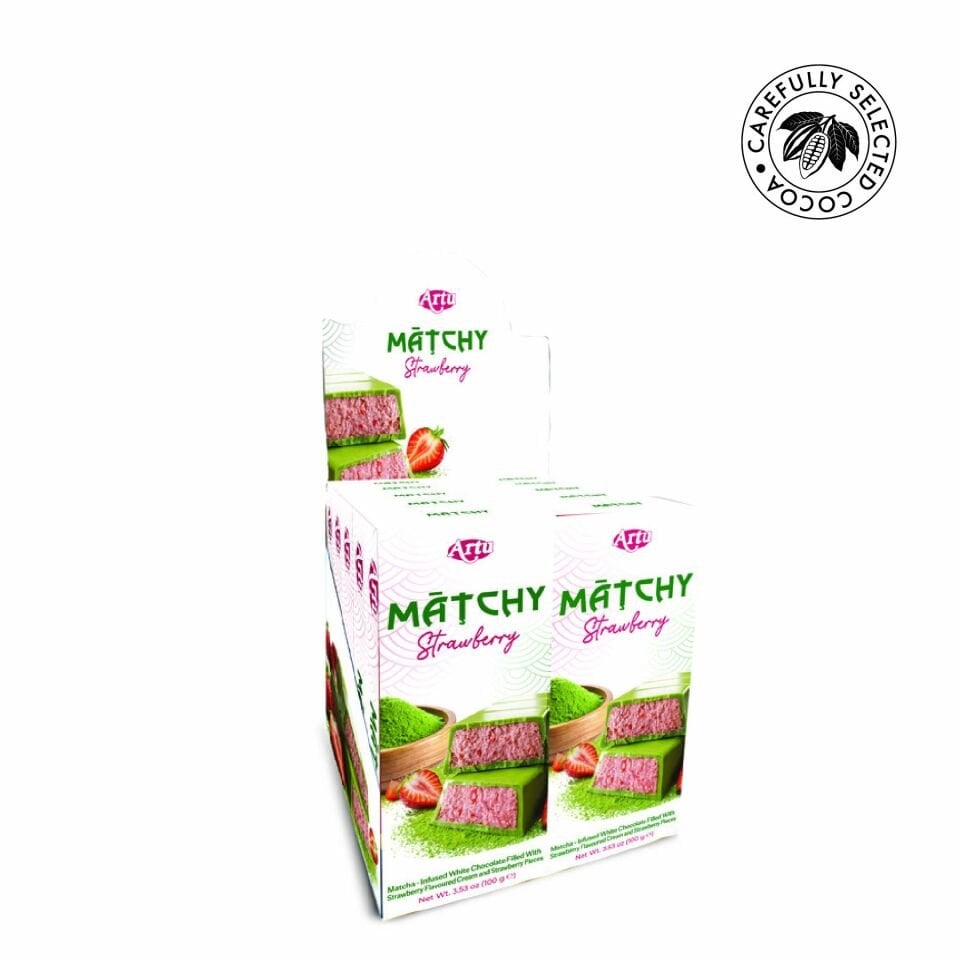 Çilek Aromalı Krema ve Çilek Parçalarıyla Doldurulmuş Matchiva Beyaz Çikolata, 100g (10'lu Paket)