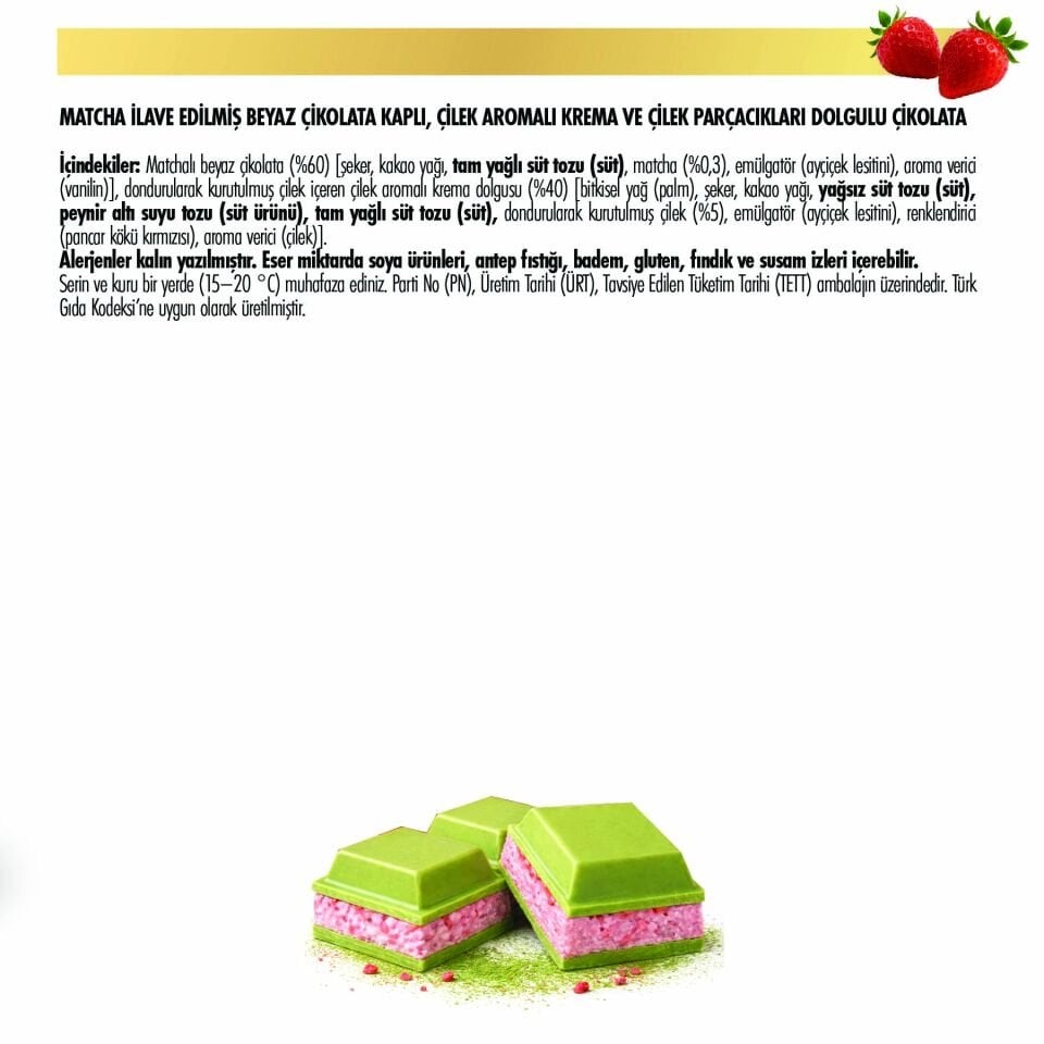 Çilek Aromalı Krema ve Çilek Parçalarıyla Doldurulmuş Matchiva Beyaz Çikolata, 100g (10'lu Paket)