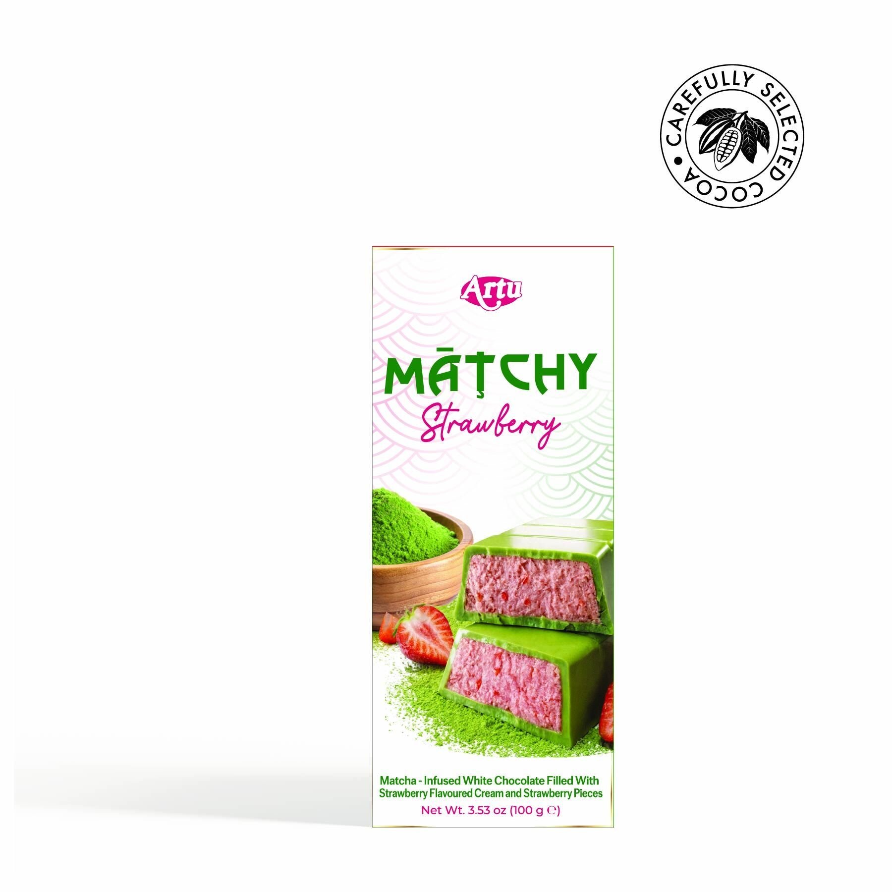 Çilek Aromalı Krema ve Çilek Parçalarıyla Doldurulmuş Matchiva Beyaz Çikolata, 100g