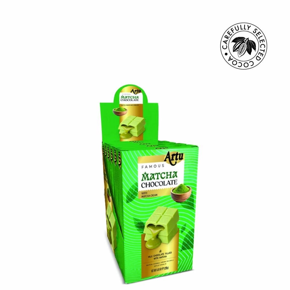Karamel Aromalı Antep Fıstık Kreması Dolgulu Matcha Beyaz Çikolata, 200g (6'lı Paket)