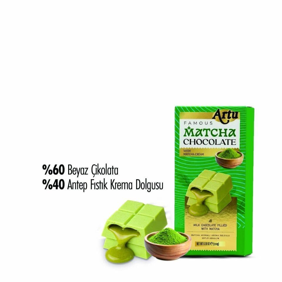 Karamel Aromalı Antep Fıstık Kreması Dolgulu Matcha Beyaz Çikolata, 200g (6'lı Paket)