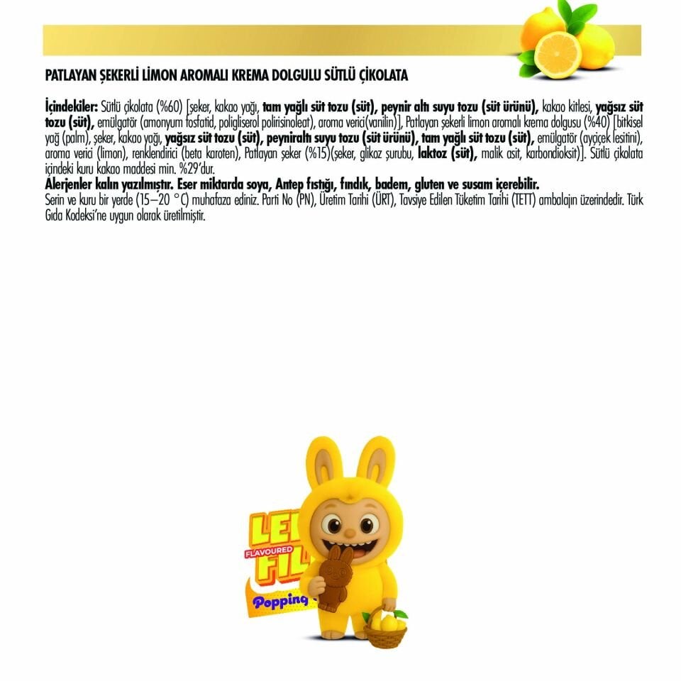 Cocolabu Limon Aroma Dolgulu Çikolata, 58gr