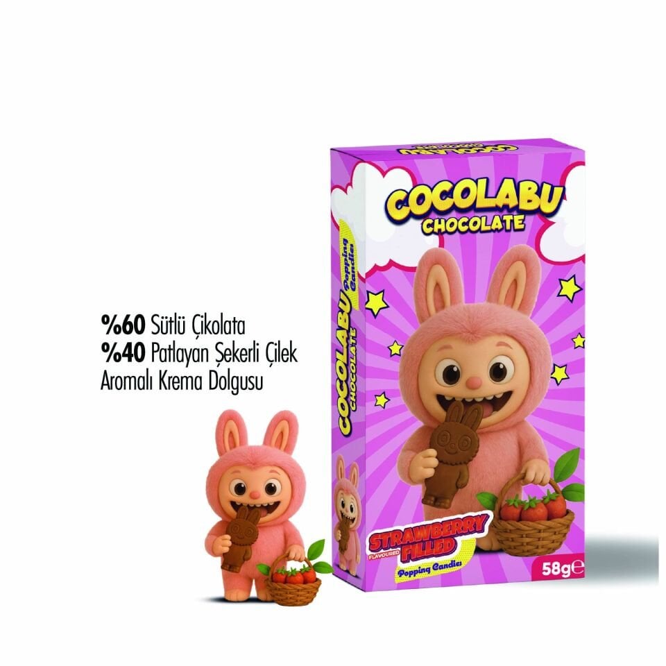 Cocolabu Çilek Aroma Dolgulu Çikolata, 58 gr (24'lü Paket)