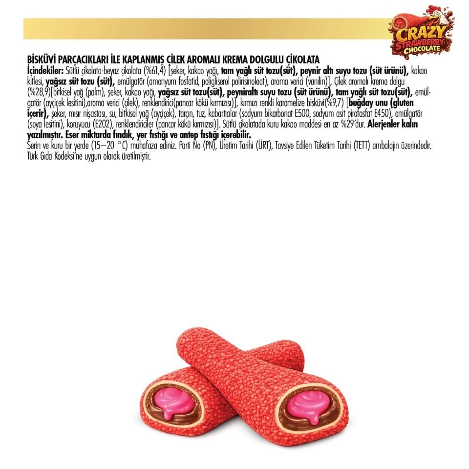 Chicko Çilek Aromalı Bisküvi Parçacıkları ile Kaplanmış Krema Dolgulu Çikolata, 50g (12’li Paket)