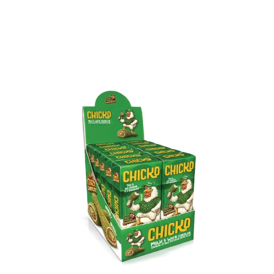 Chicko Antep Fıstık Aromalı Bisküvi Parçacıkları ile Kaplanmış Krema Dolgulu Çikolata, 50g (12’li Paket)