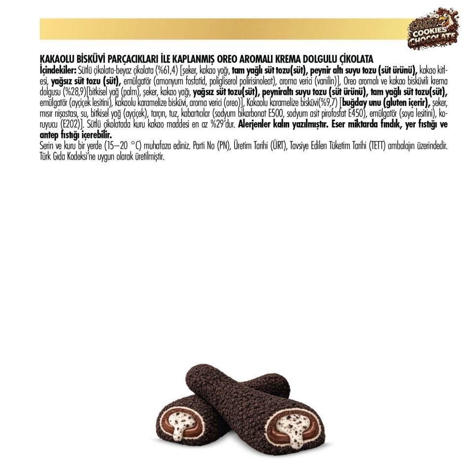Chicko Kakaolu Bisküvi Parçacıkları ile Kaplanmış Oreo Aromalı Krema Dolgulu Çikolata, 50g (12’li Paket)