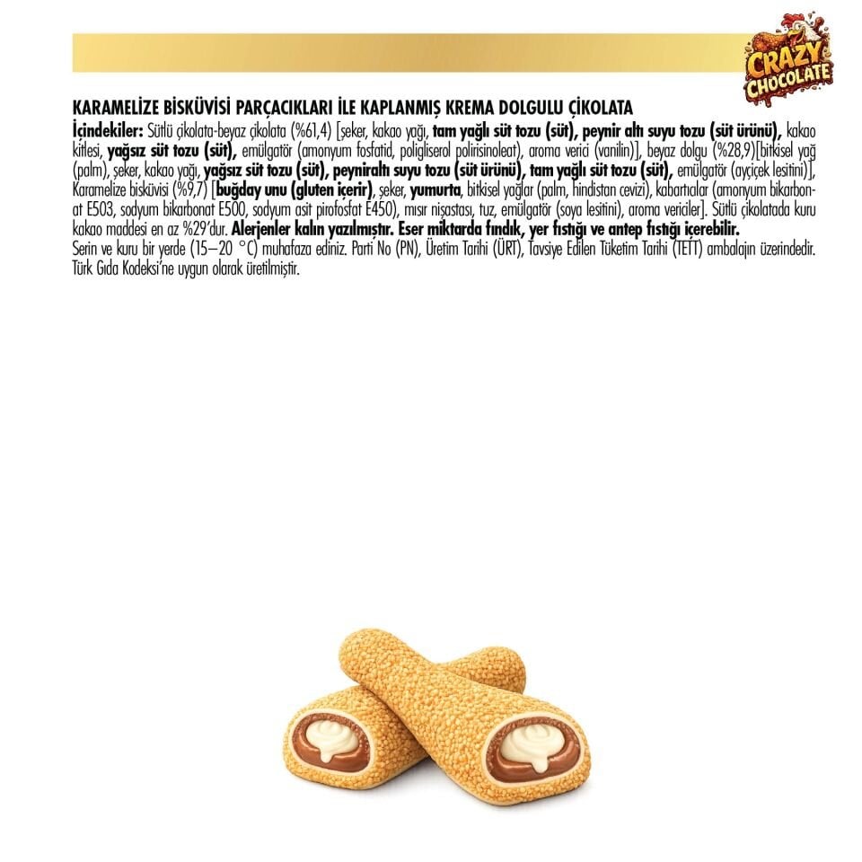 Chicko Karamelize Bisküvi Parçacıkları ile Kaplanmış Krema Dolgulu Çikolata, 50g (12’li Paket)